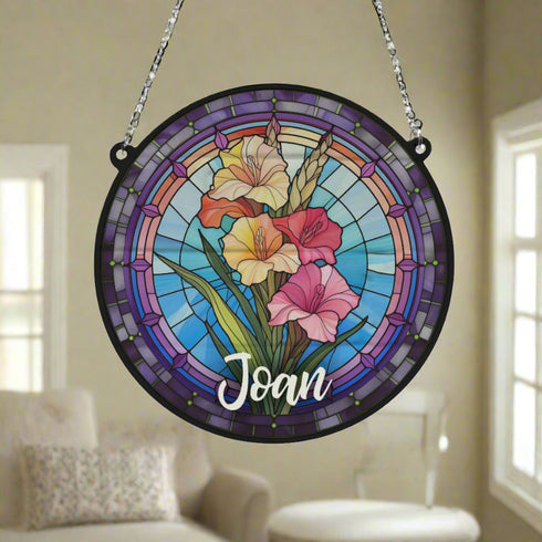 Gladiolus Personalised Stained Glass Effect Suncatcher